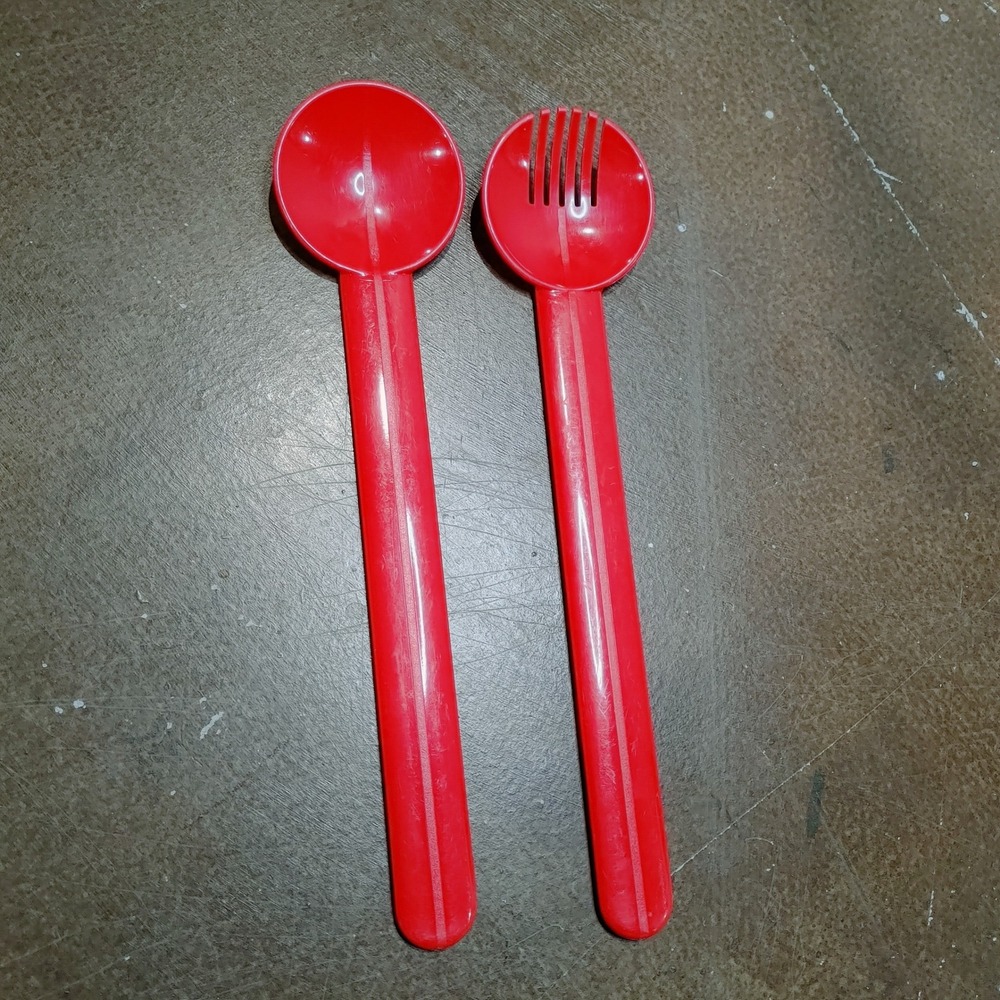 Bodum Swiss Made Red Plastic Salad Server Set 11 Inch Serving Spoon and Fork